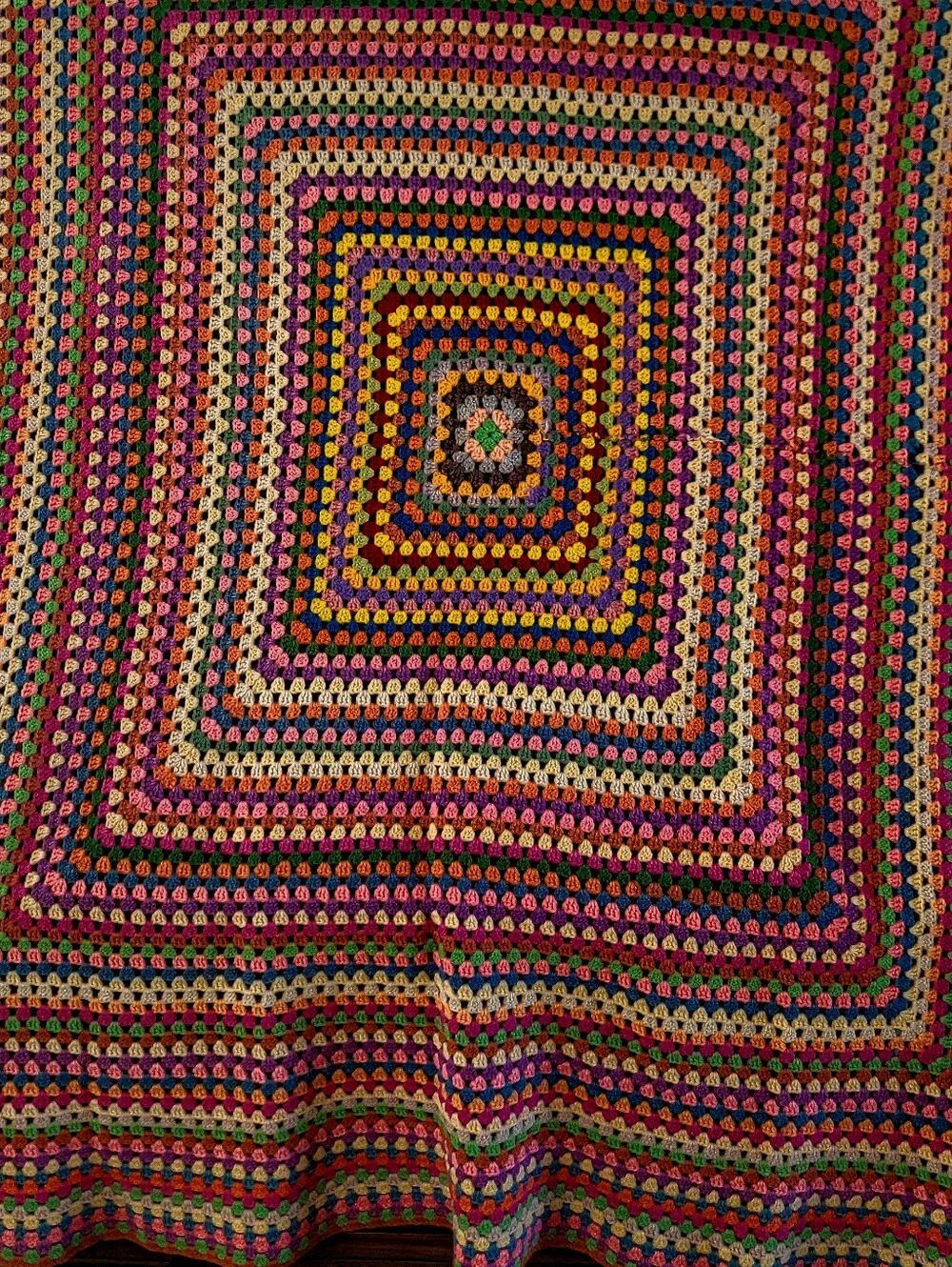 Vintage Crocheted Granny Square Afgan Blanket Beautiful Muted Colors 70x57